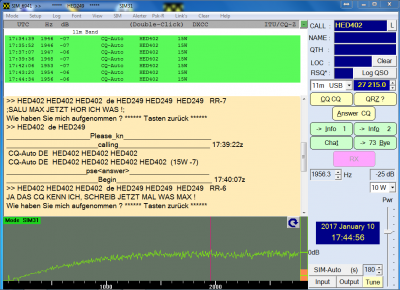 Erstes QSO zwischen HED402 und HED249 per SIM31 am 10.02.2017 um 18:45