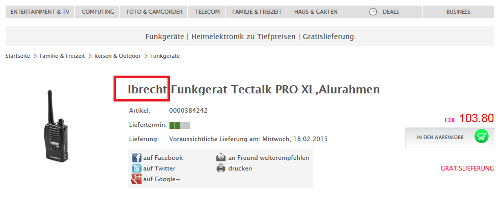 Fehler auf Microspot-WEB-Seite beim Albrecht Tectalk Pro XL