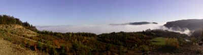 Panorama vom Nebelmeer bei Rekingen AG aufgenommen über dem Steinbruch Musital am 14.10.2014