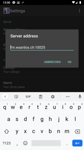 Screenshot vom Android-GRN-Client V1.22 'Server address'