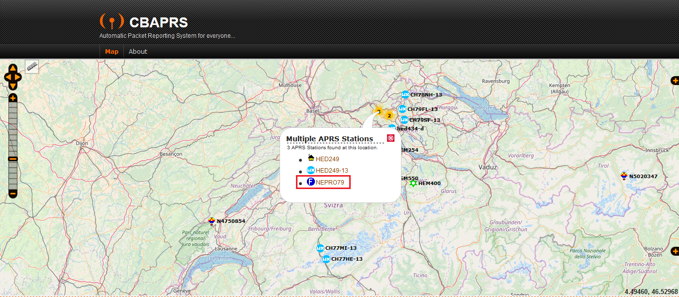 Darstellung des Icon's von der CB-APRS Station NEPRO79 auf der deutschen WEB-Seite