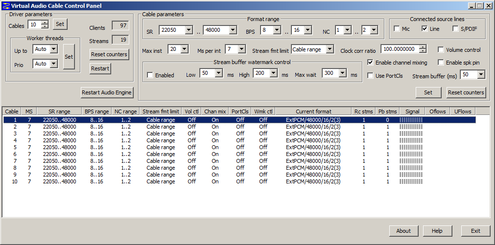 Virtual Audio Cable Control Panel auf FRN-Server baldi.selfhost.me