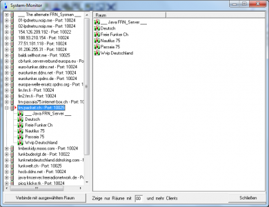 Nach dem installieren des neuen FRN Java Server ist der 'frn.packet.ch' wieder in der Liste des System-Monitor wieder zu finden