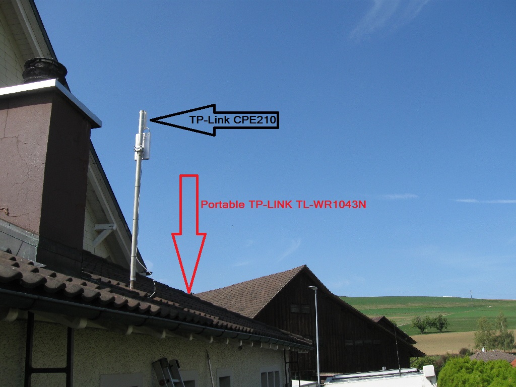 Der WLan Mast auf dem Dach des Seitenanbaus (mit Freifunk)