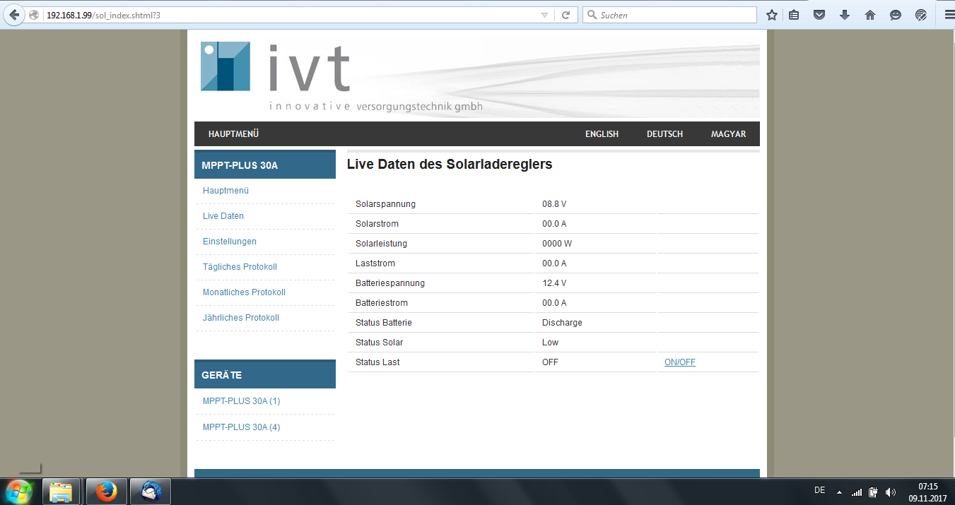 Browseransicht der Webbox von Geräteadresse 4 am 09.11.2017 um ca 07:25 Uhr