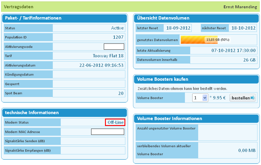 Auch im Control-Panel zeigt es Offline an