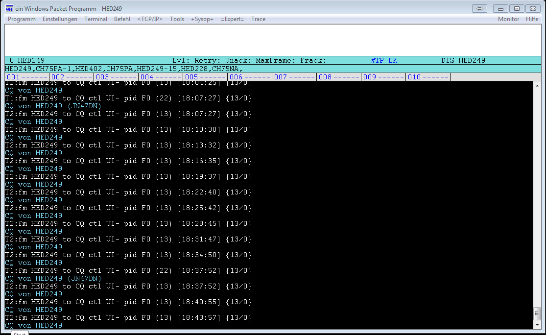 Monitor von der Packet Radio Station HED249 am 24.01.2017