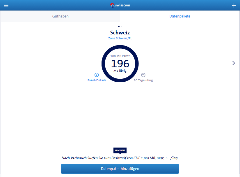 Guthaben vom Datenpacket am 22.12.2015