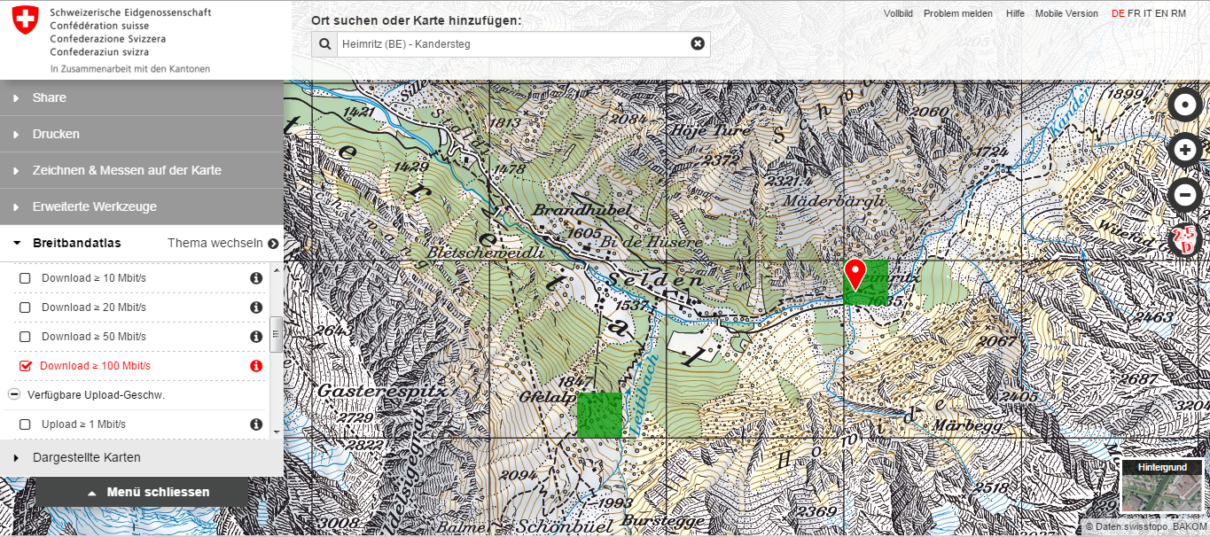 Auch im 2016 schwindelt der Breitbandatlas vom BAKOM das selbe vor wie vor 3 Jahren !