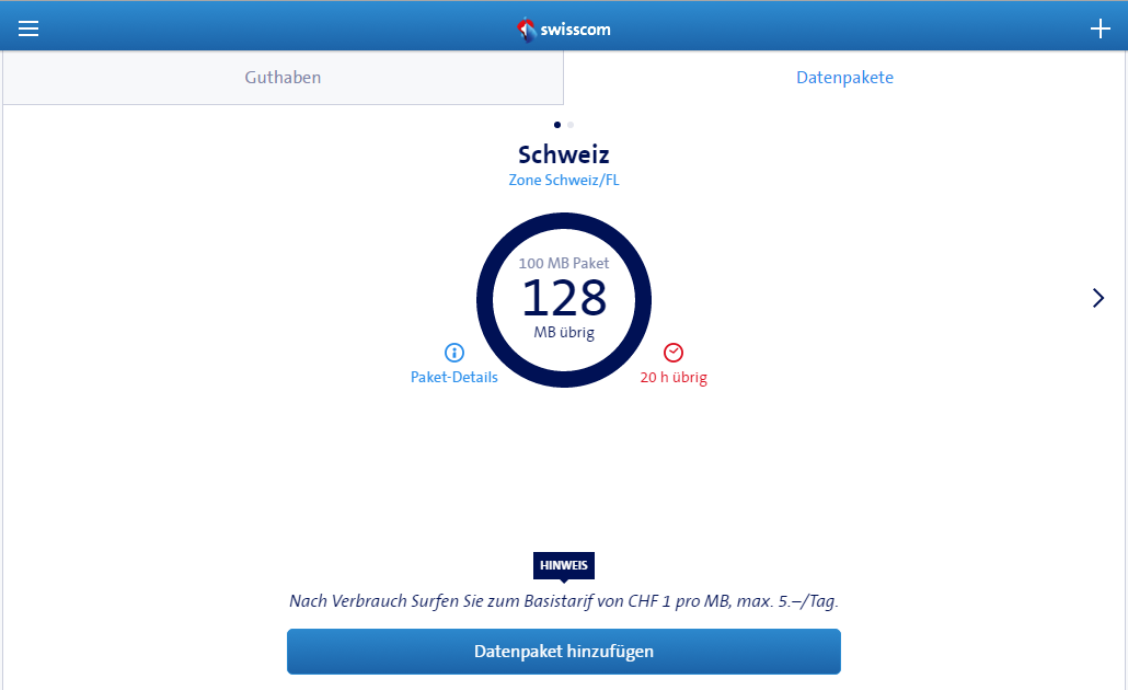 Guthaben vom Datenpacket am 18.04.2016 nach der Neubuchung