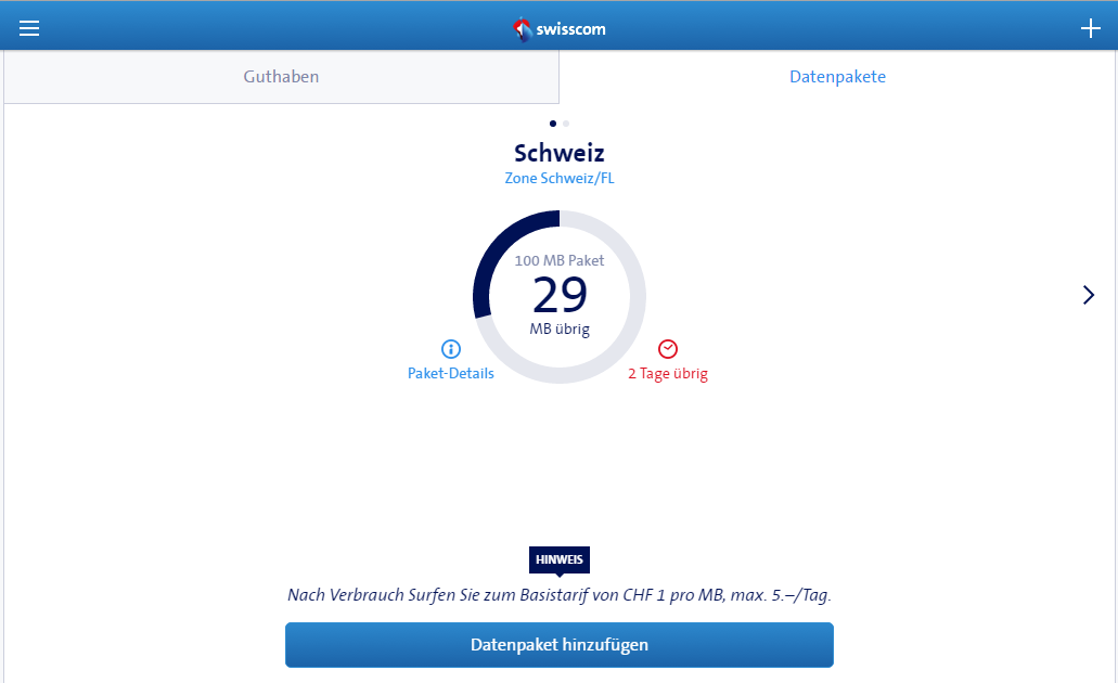 Guthaben vom Datenpacket am 16.05.2016