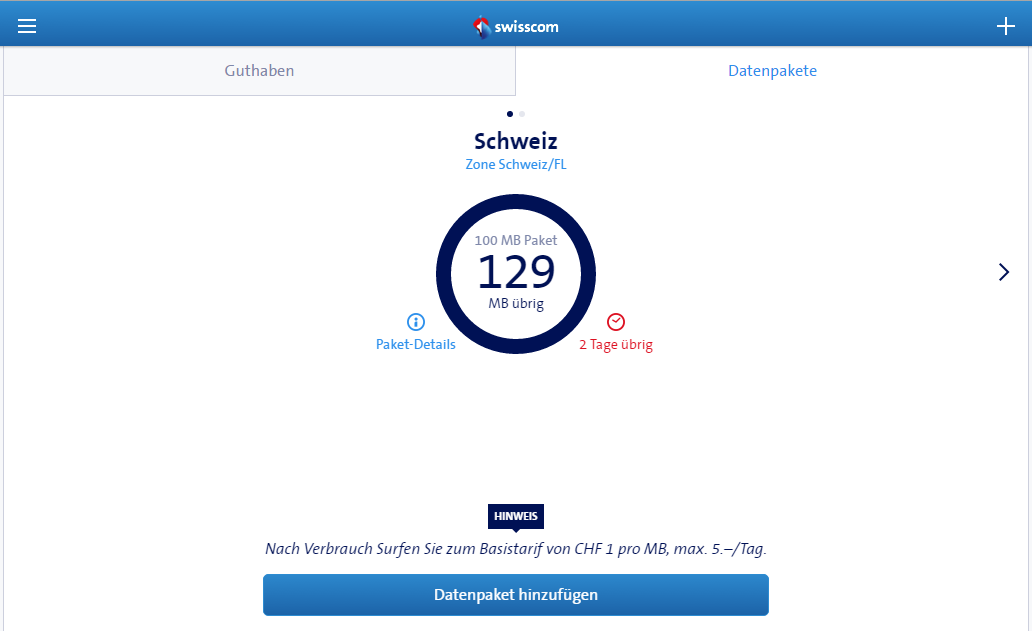 Guthaben vom Datenpacket am 16.05.2016 nach der Neubuchung