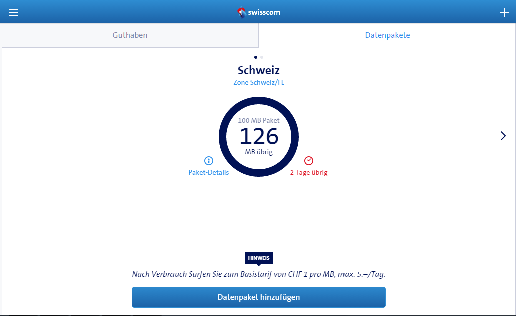 Guthaben vom Datenpacket am 14.06.2016 nach der Neubuchung