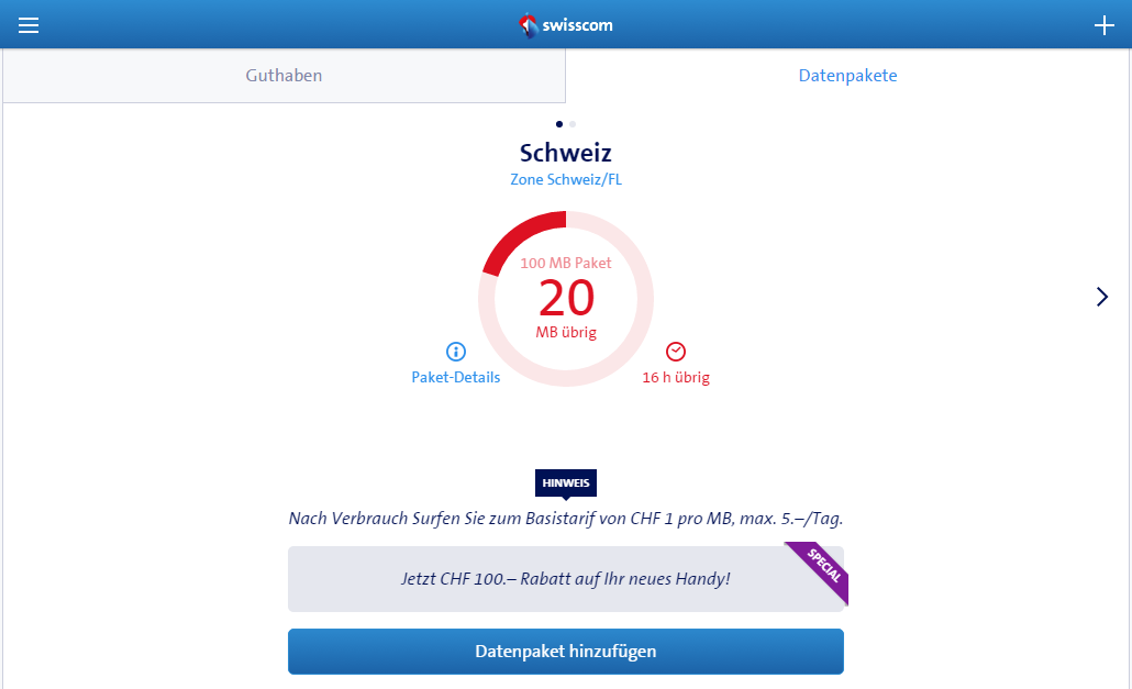 Guthaben vom Datenpacket am 13.07.2016