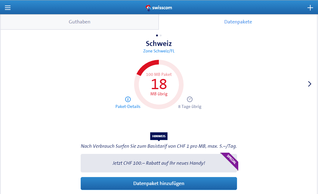 Guthaben vom Datenpacket am 04.09.2016