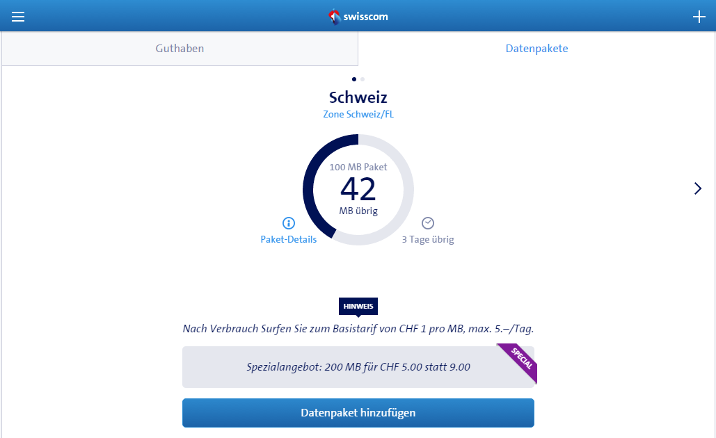 Guthaben vom Datenpacket am 02.10.2016