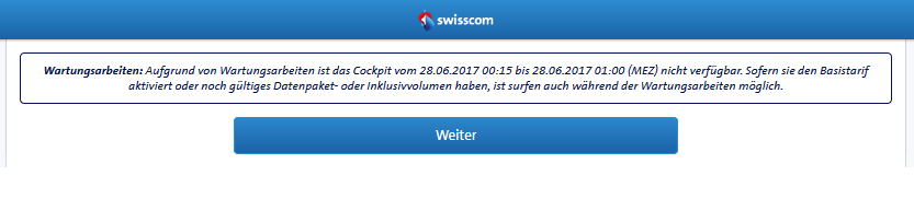 Wartungsarbeiten bei Swisscom Cockpit...