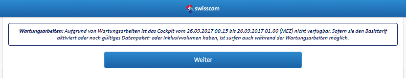 Wartungsarbeiten bei Swisscom Cockpit...