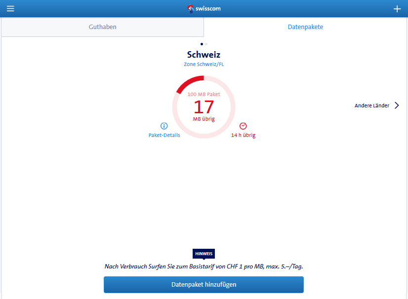 Guthaben vom Datenpacket am 24.09.2017