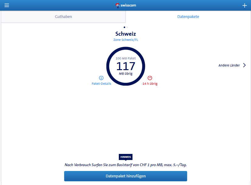 Guthaben vom Datenpacket am 24.09.2017 nach der Neubuchung