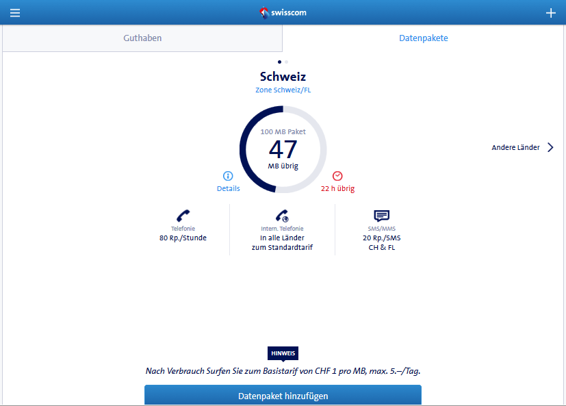 Guthaben vom Datenpacket am 22.01.2018