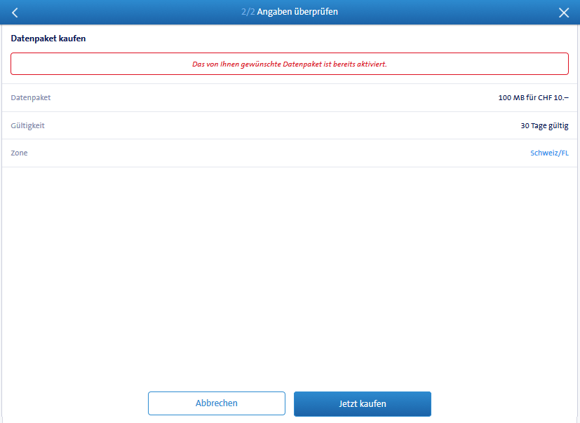 Auch diesmal der Error vom 'cockpit' nach der Bestätigung der Datenoption, am 22.01.2018