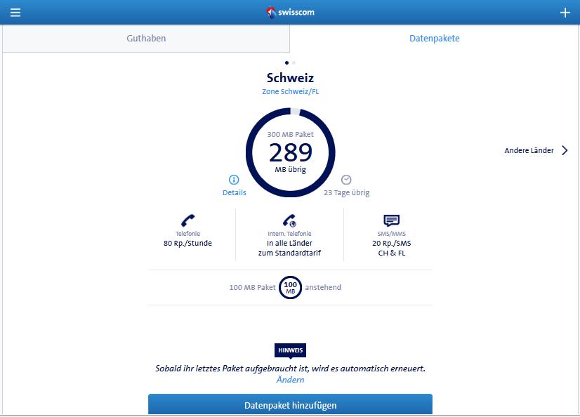 Guthaben vom Datenpacket am 12.02.2018