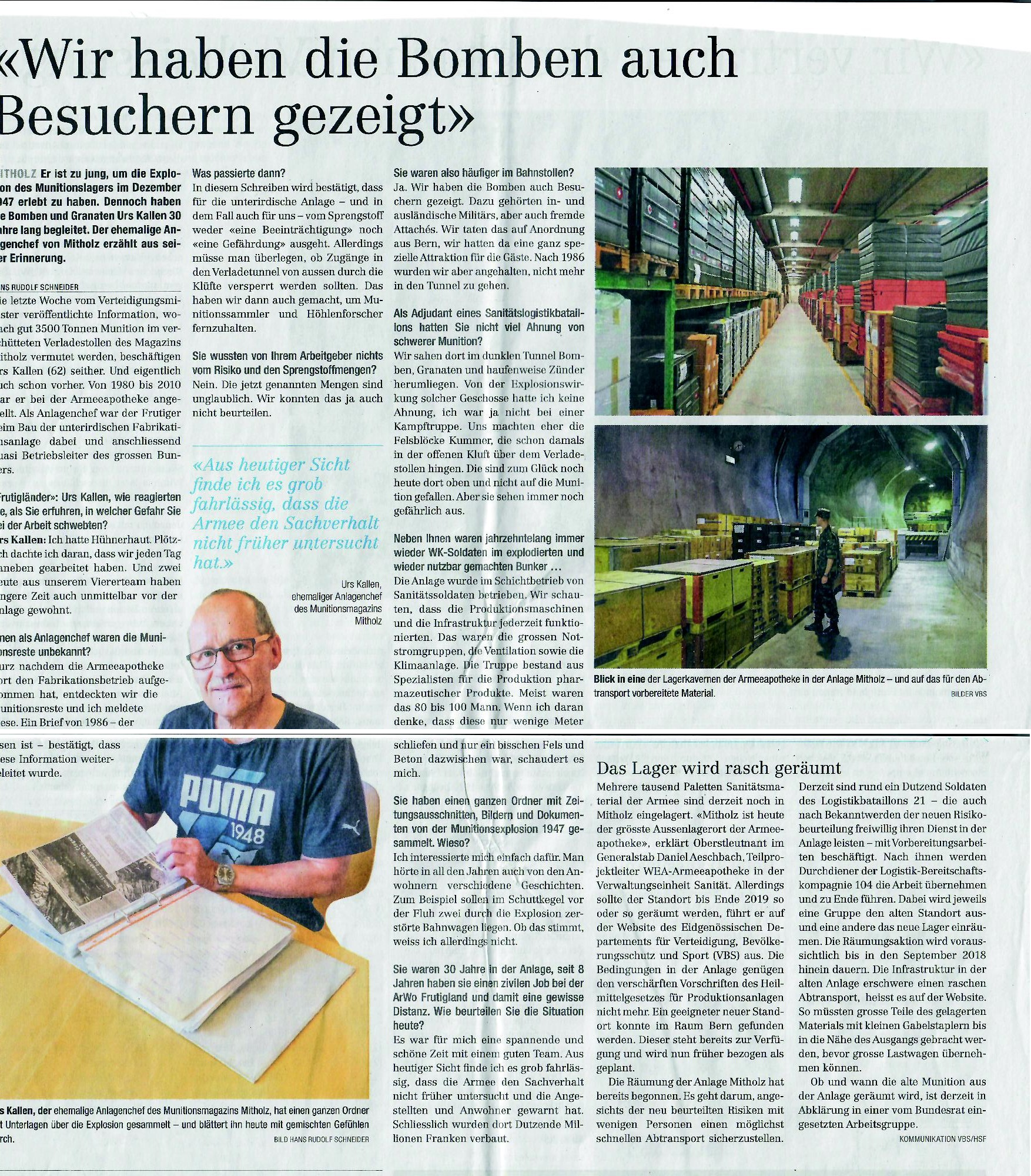 Zeitungsschnipsel aus dem Frutigländer 'Wir haben die Bomben auch Besuchern gezeigt'