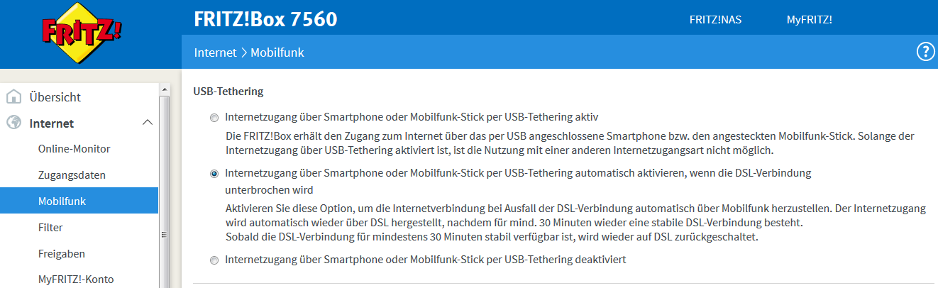 Einstellungen bei der FritzBox 7560 für Mobilfunk