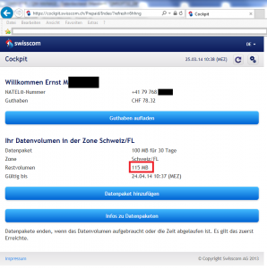 Mit Swisscom Cockpit nun selbst die Datenoption für meine Kamera verlängern