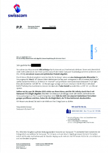 Brief von Swisscom zur 'DSL Infinity' ablösung
