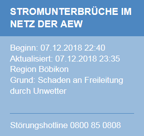 Zweite Meldung der AEW zum Stromunterbruch in Baldingen am 07.12.2018 um 23:37 Uhr