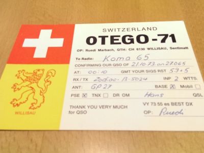 Otego 71 (die erste QSL-Karte die Nautilus 75 'Hans' erhielt)