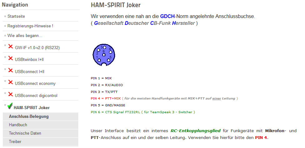 HAM-Spirit Joker Anschlussbelegung